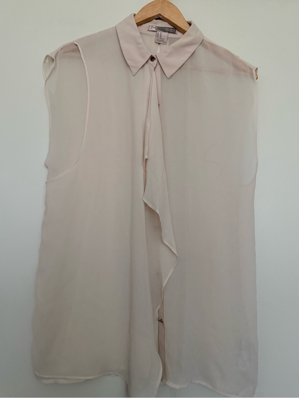 Y2K Forever21 Love21 Sheer Sleeveless Ruffle Blouse Natural Off White XS